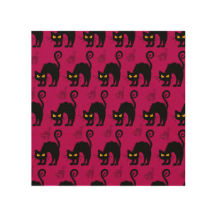 Halloween Cat: Abstract Seamless Pattern Wood Wall Art