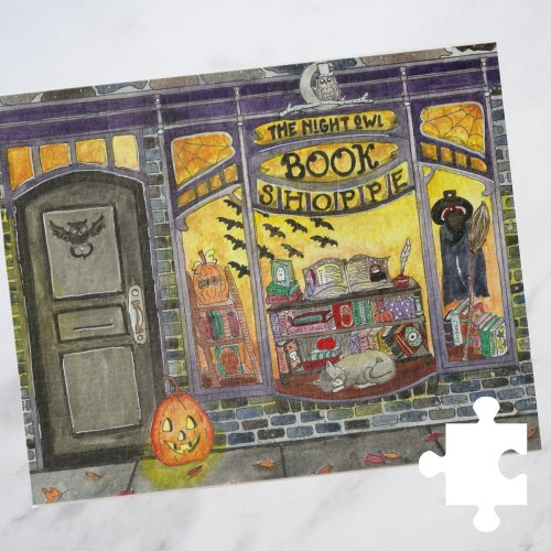 Halloween Cat and Book Shop Jigsaw Puzzle