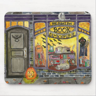 Halloween Cat and Book Shop Mouse Pad