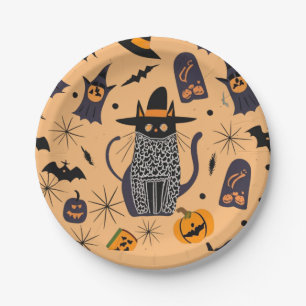Halloween cat and elements paper plates