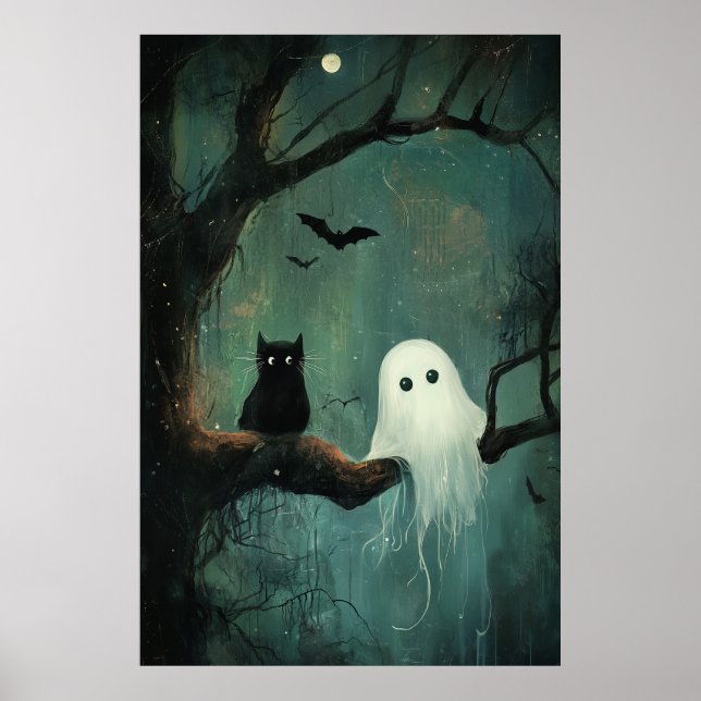 Halloween Cat and Ghost Poster (Front)
