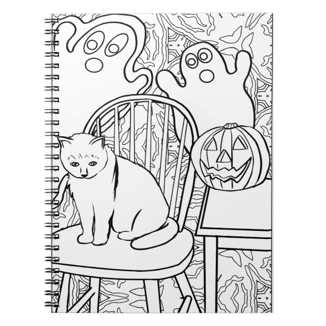 Halloween Cat and Ghosts Notebook (Front)