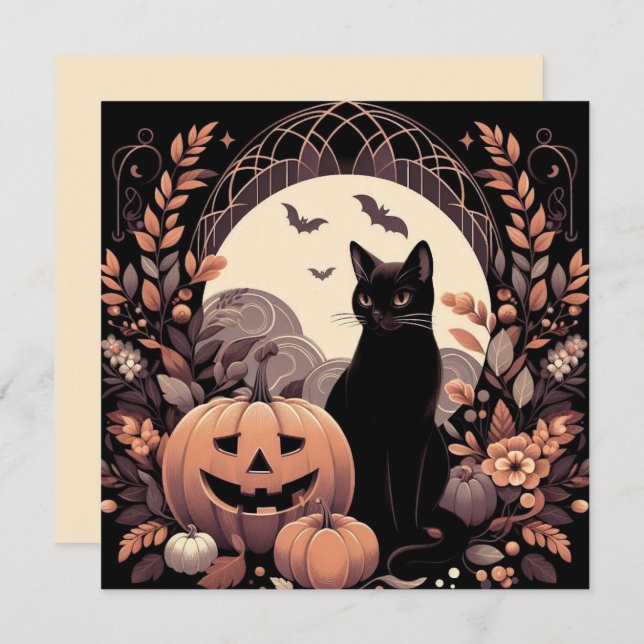 Halloween Cat and Jack-o'lantern Spooky Card (Front/Back)