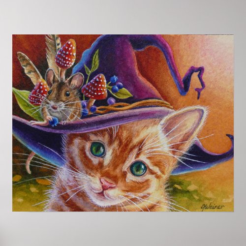 Halloween Cat and Mouse No 1 Watercolor Art 16x20 Poster