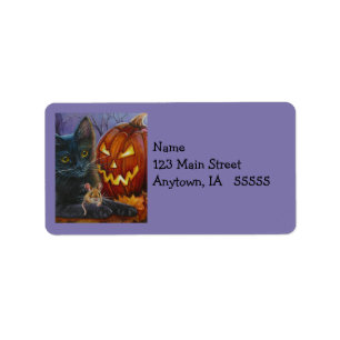 Halloween Cat and Mouse No. 2 Watercolor Art Label