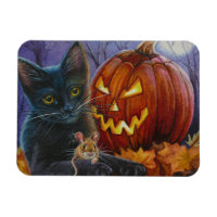 Halloween Cat and Mouse No. 2 Watercolor Art Magnet