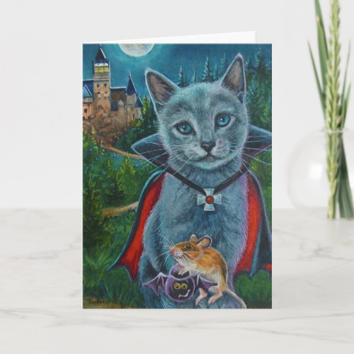 Halloween Cat and Mouse No 3 Watercolor Art Card