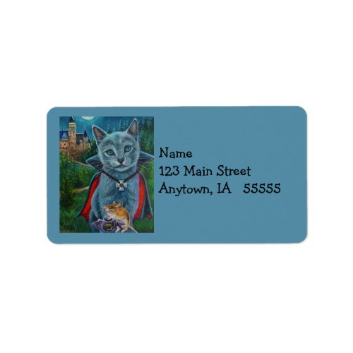 Halloween Cat and Mouse No 3 Watercolor Art Label