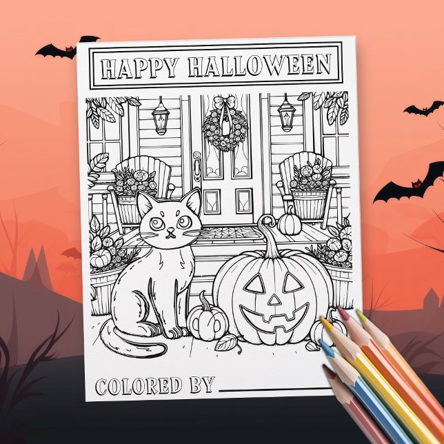 Halloween Cat and Pumpkin Coloring Page  (Creator Uploaded)
