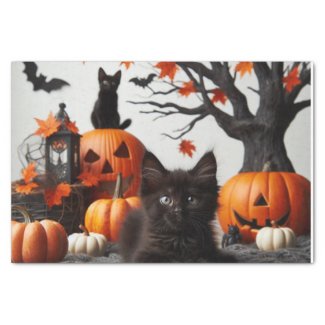 Halloween Cat and Pumpkins Decoupage 