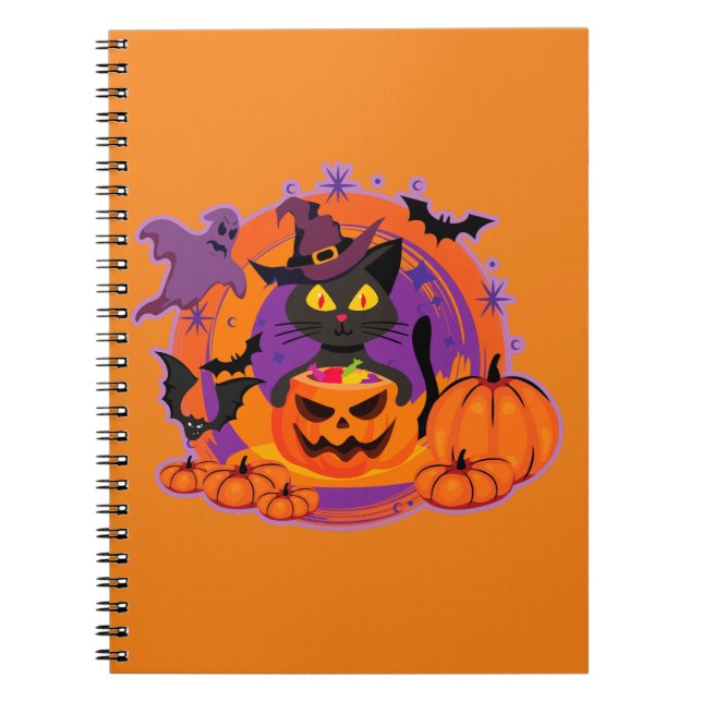 Halloween Cat And Pumpkins Notebook (Front)