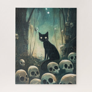Halloween Cat and Skulls  Jigsaw Puzzle