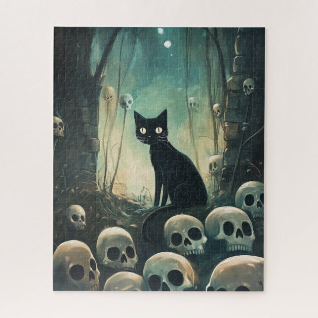 Halloween Cat and Skulls  Jigsaw Puzzle (Vertical)