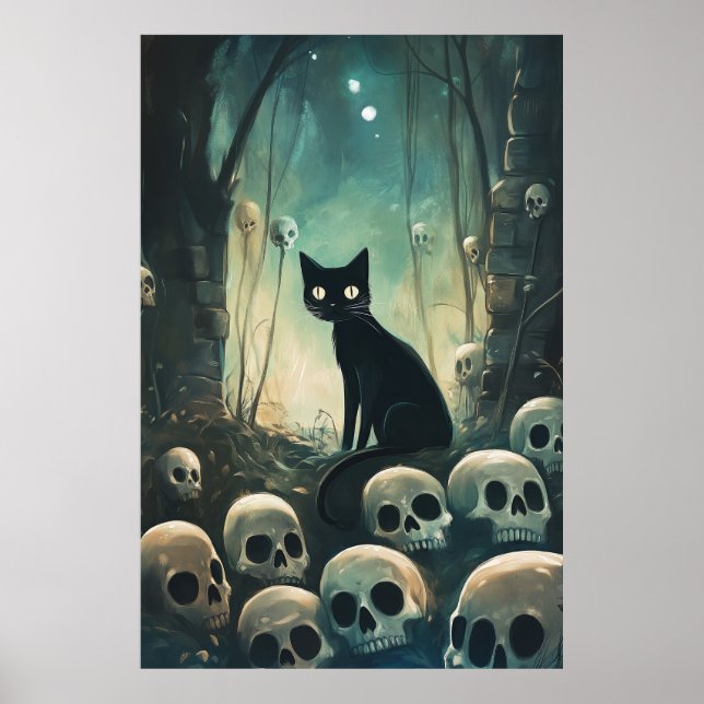Halloween Cat and Skulls Poster (Front)