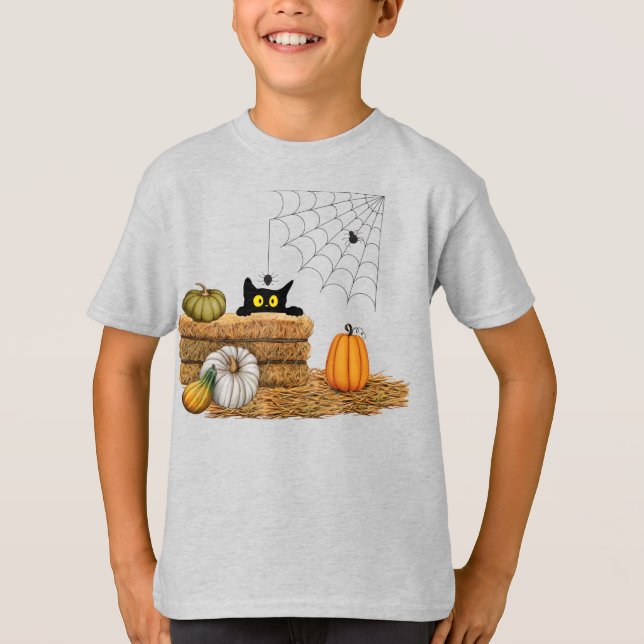 Halloween Cat and Spider T-Shirt (Front)