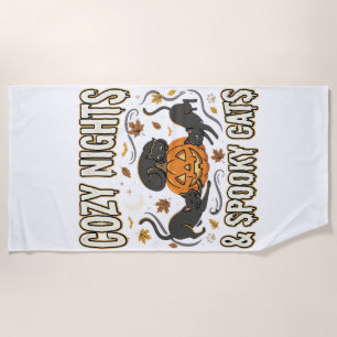 Halloween Cat Autumn Magic Beach Towel