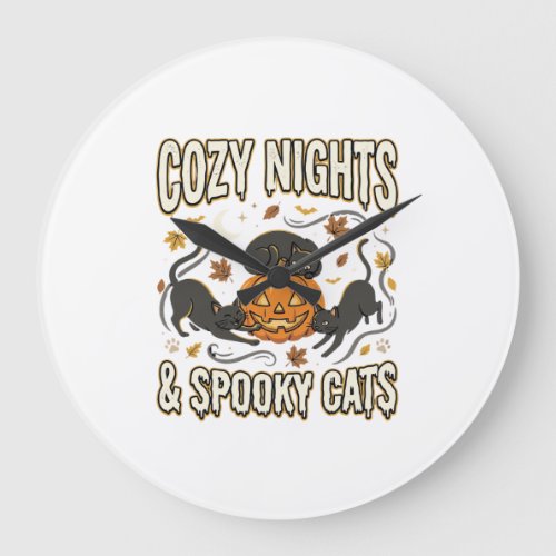 Halloween Cat Autumn Magic Large Clock