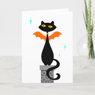 Halloween Cat Bat Holiday Card