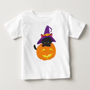 Halloween Cat, Black Cat, Witch Hat, Pumpkin Baby T-Shirt