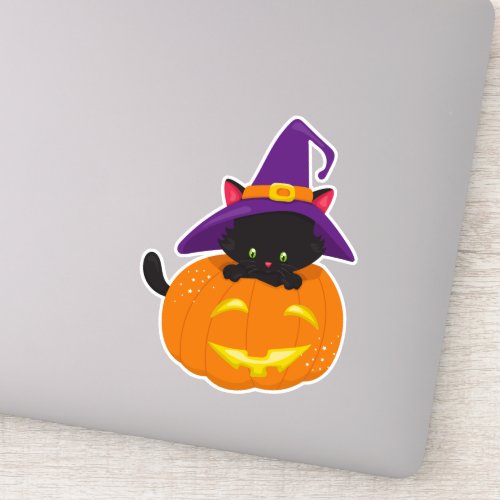 Halloween Cat Black Cat Witch Hat Pumpkin Sticker