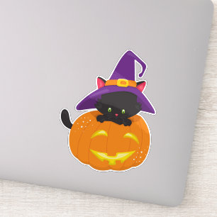 Halloween Cat, Black Cat, Witch Hat, Pumpkin Sticker