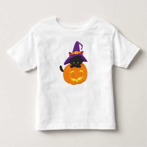 Halloween Cat Black Cat Witch Hat Pumpkin Toddler T_shirt