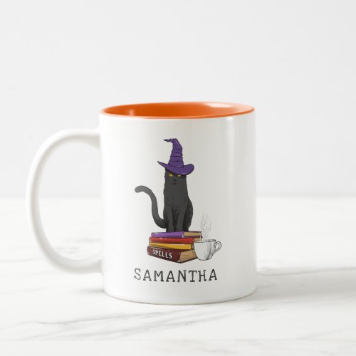 Halloween Cat Books Potion and Spells Personalized Two_Tone Coffee Mug