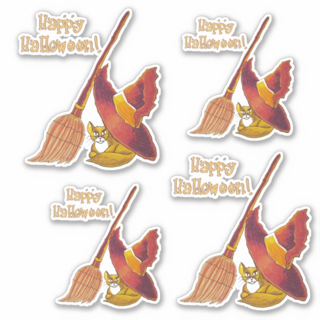 Halloween Cat & Broom Vinyl Cut stickers (Front)