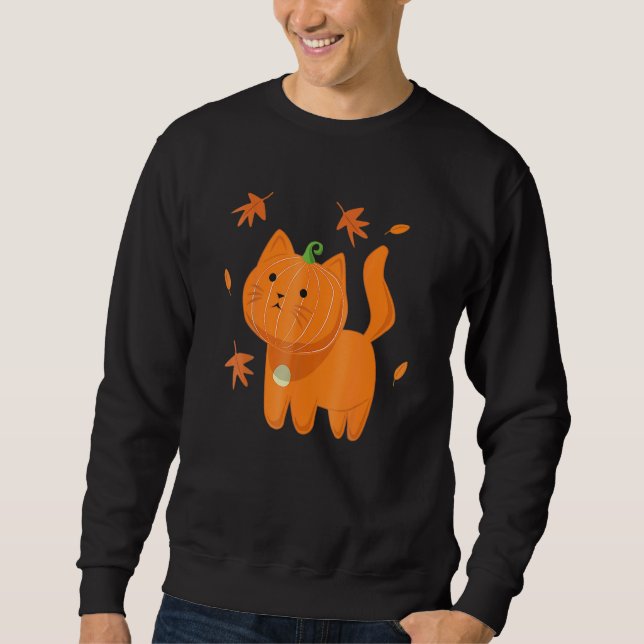 Halloween Cat Cat Pumpkin Jack O Lantern Sweatshirt (Front)