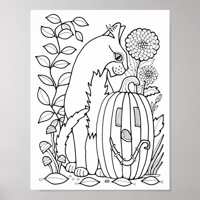 Halloween Cat Coloring Page Art Poster (Front)