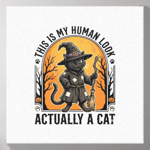 Halloween Cat Costume Funny Vintage Witch Cat Shir Canvas Photo Tile