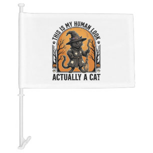 Halloween Cat Costume Funny Vintage Witch Cat Shir Car Flag