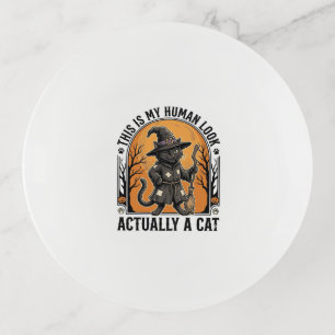 Halloween Cat Costume Funny Vintage Witch Cat Shir Trinket Tray