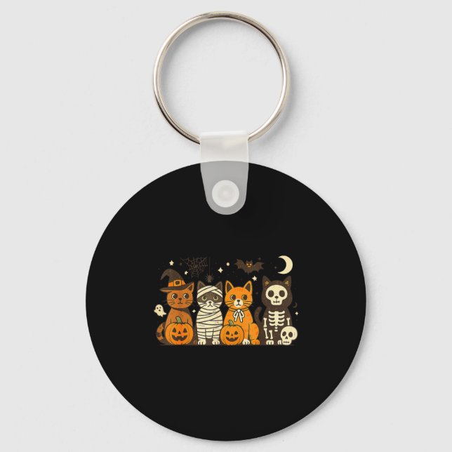 Halloween Cat Costumes Ghost Witch Mummy Men Women Keychain (Front)