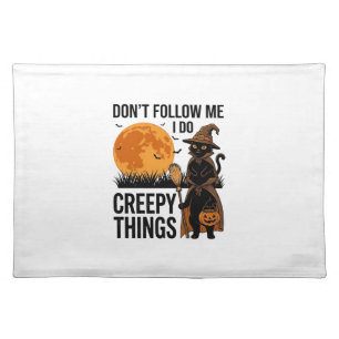 Halloween Cat Creepy Things Funny Witch_1 Cloth Placemat