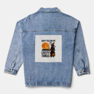 Halloween Cat Creepy Things Funny Witch_1 Denim Jacket