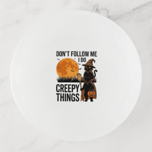Halloween Cat Creepy Things Funny Witch_1 Trinket Tray