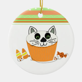 Halloween Cat Cupcake Ceramic Ornament