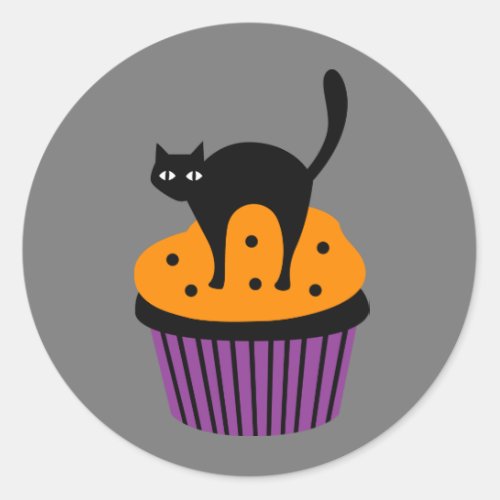 Halloween cat cupcake classic round sticker