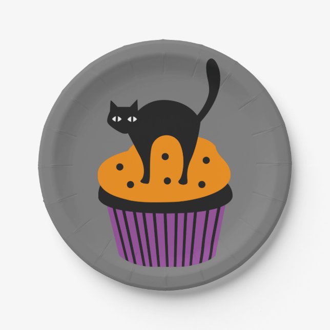 Halloween cat cupcake paper plates (Front)