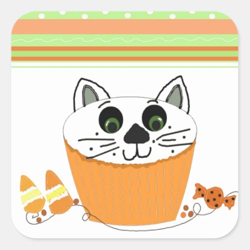 Halloween Cat Cupcake Square Sticker