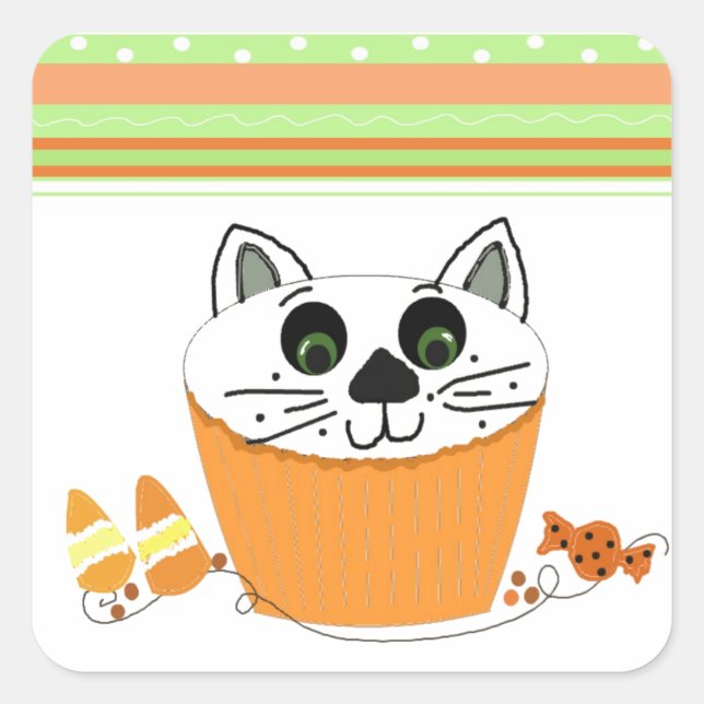Halloween Cat Cupcake Square Sticker (Front)