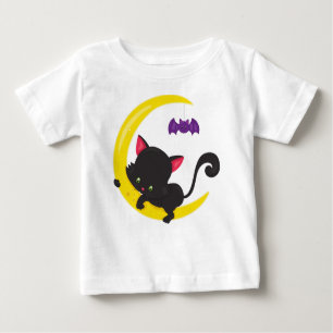 Halloween Cat, Cute Cat, Black Cat, Moon, Bat Baby T-Shirt