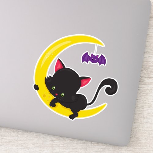 Halloween Cat Cute Cat Black Cat Moon Bat Sticker