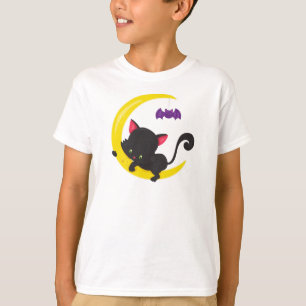 Halloween Cat, Cute Cat, Black Cat, Moon, Bat T-Shirt