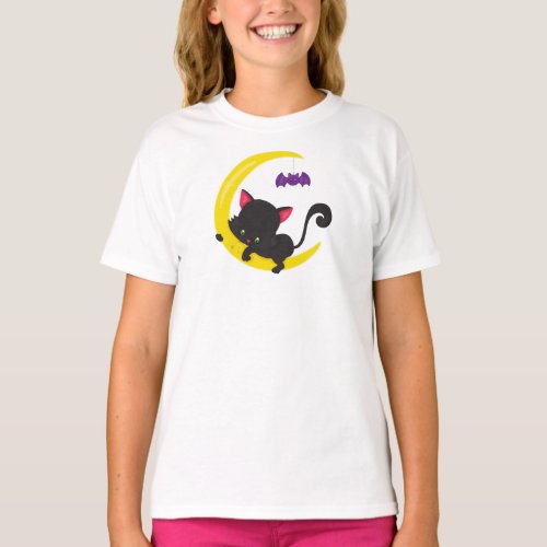 Halloween Cat Cute Cat Black Cat Moon Bat T_Shirt