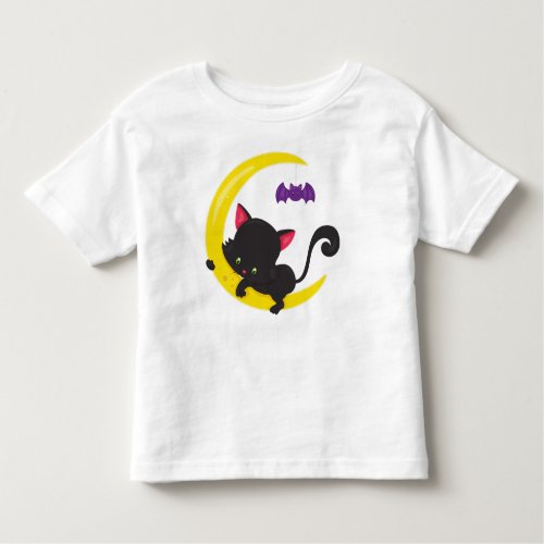 Halloween Cat Cute Cat Black Cat Moon Bat Toddler T_shirt