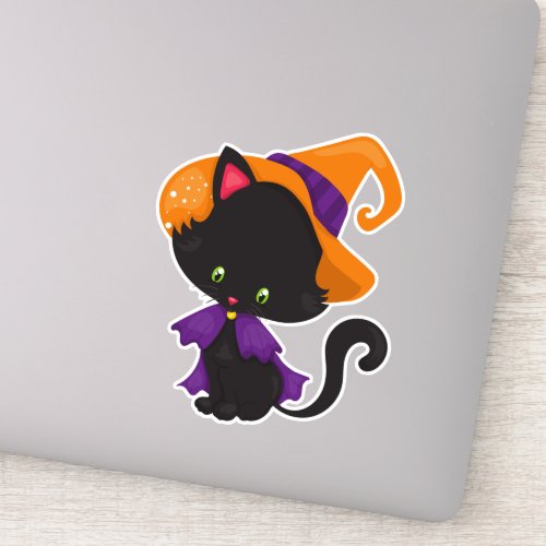 Halloween Cat Cute Cat Black Cat Witch Hat Sticker