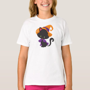 Halloween Cat, Cute Cat, Black Cat, Witch Hat T-Shirt