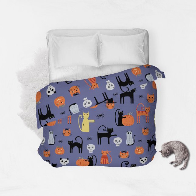 Halloween Cat Cute Purple Duvet Cover (Creator Uploaded)